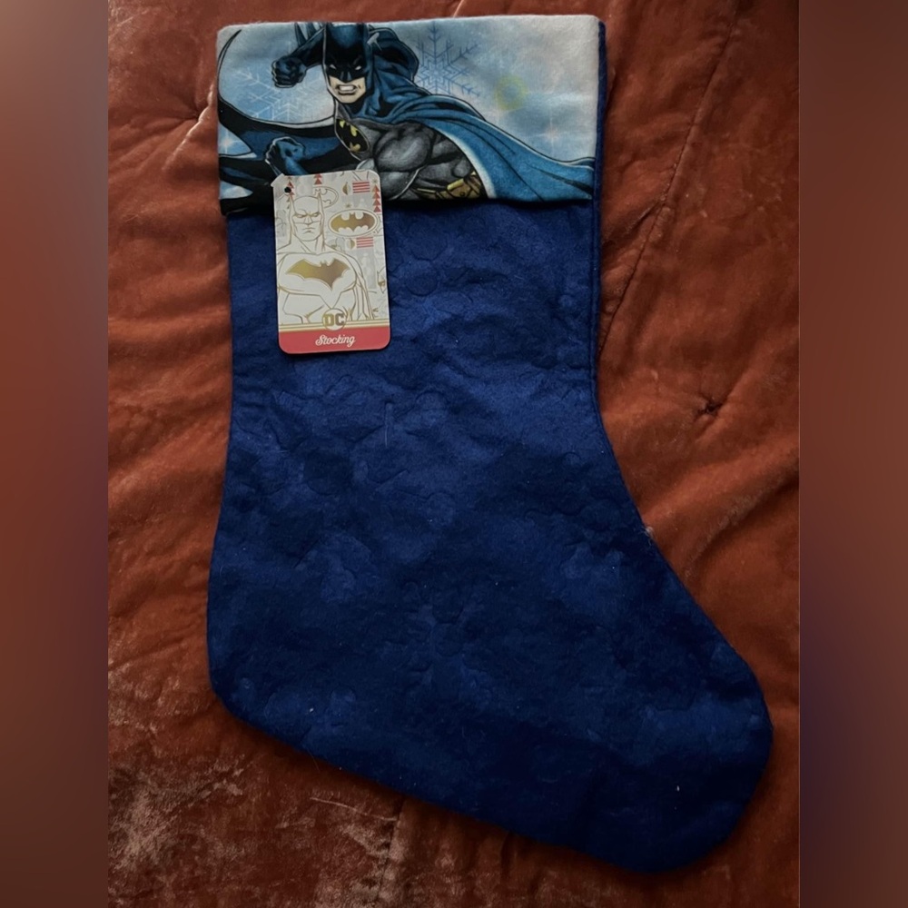 Christmas DC Comics Batman Blue Santa Claus w/indented Flakes 16" Stocking.